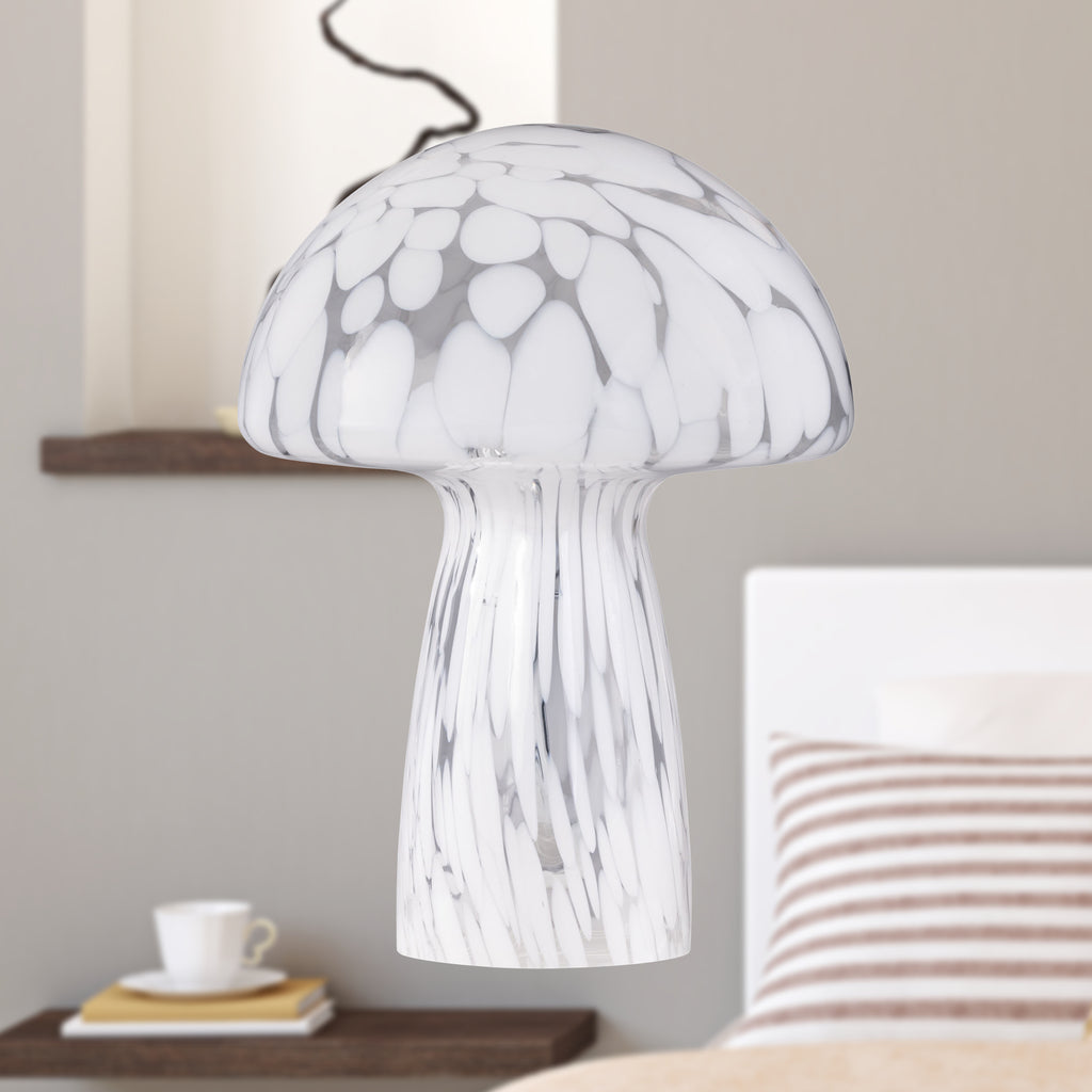 Lampe champignon en verre blanc moucheté - Style rétro 70 — photo 2
