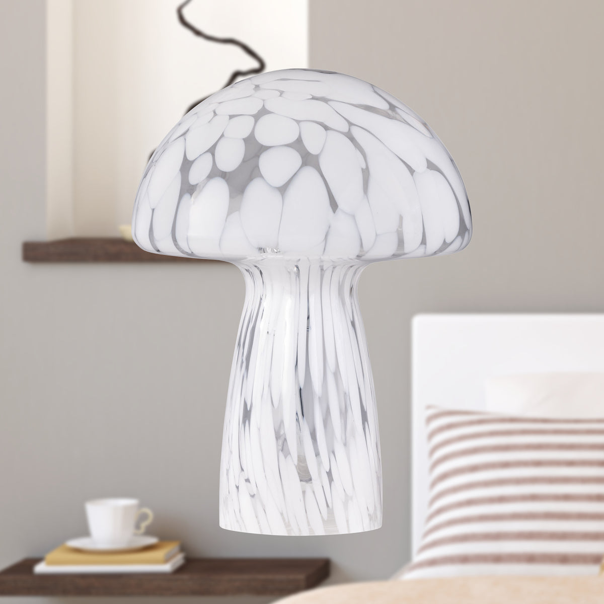 Lampe champignon en verre blanc moucheté - Style rétro 70 — photo 2
