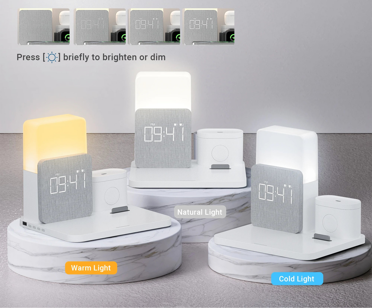 Lampe de chevet 3 en 1 - Chargeur sans fil et reveil LED — photo 3
