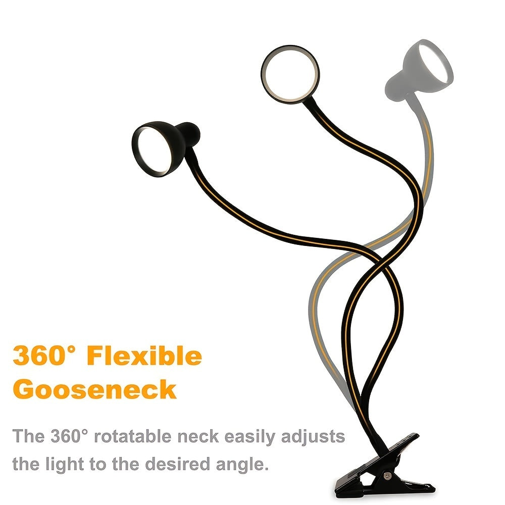Lampe de bureau à pince en cinq coloris, col souple USB