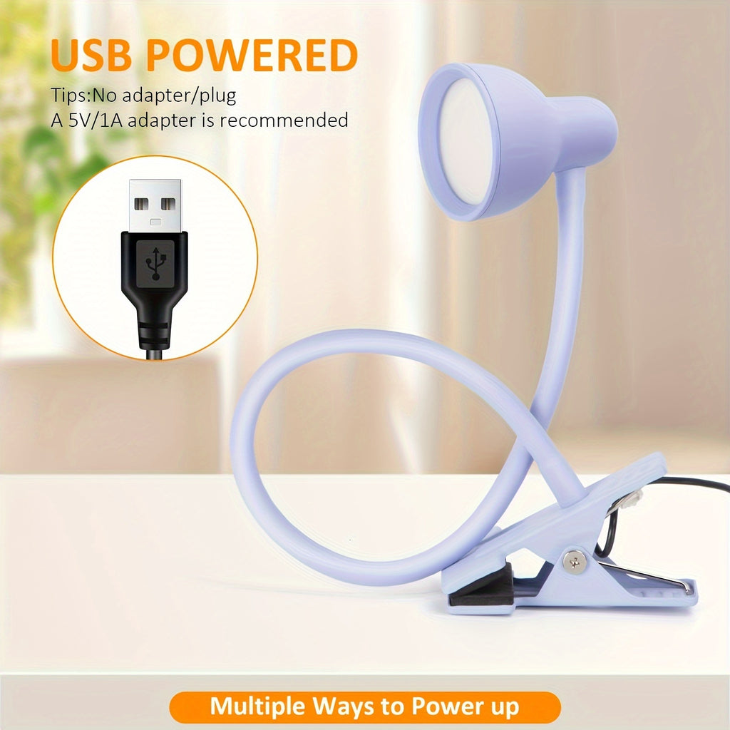 Lampe de bureau à pince en cinq coloris, col souple USB
