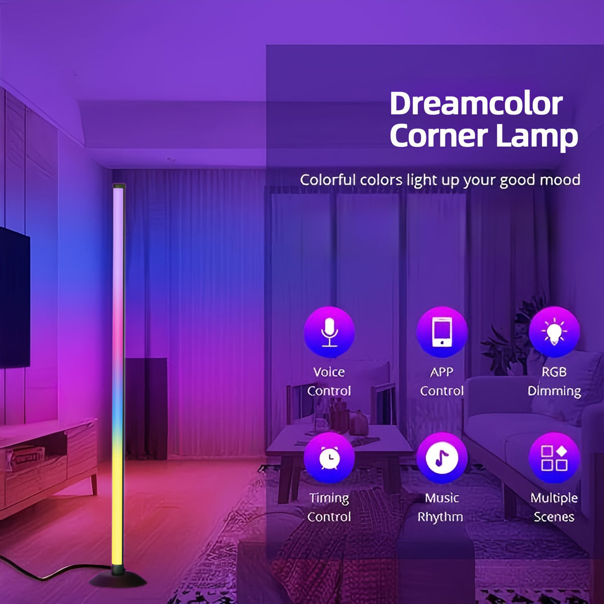Lampe de bureau d'angle RGB connectée de 122 cm sur port USB