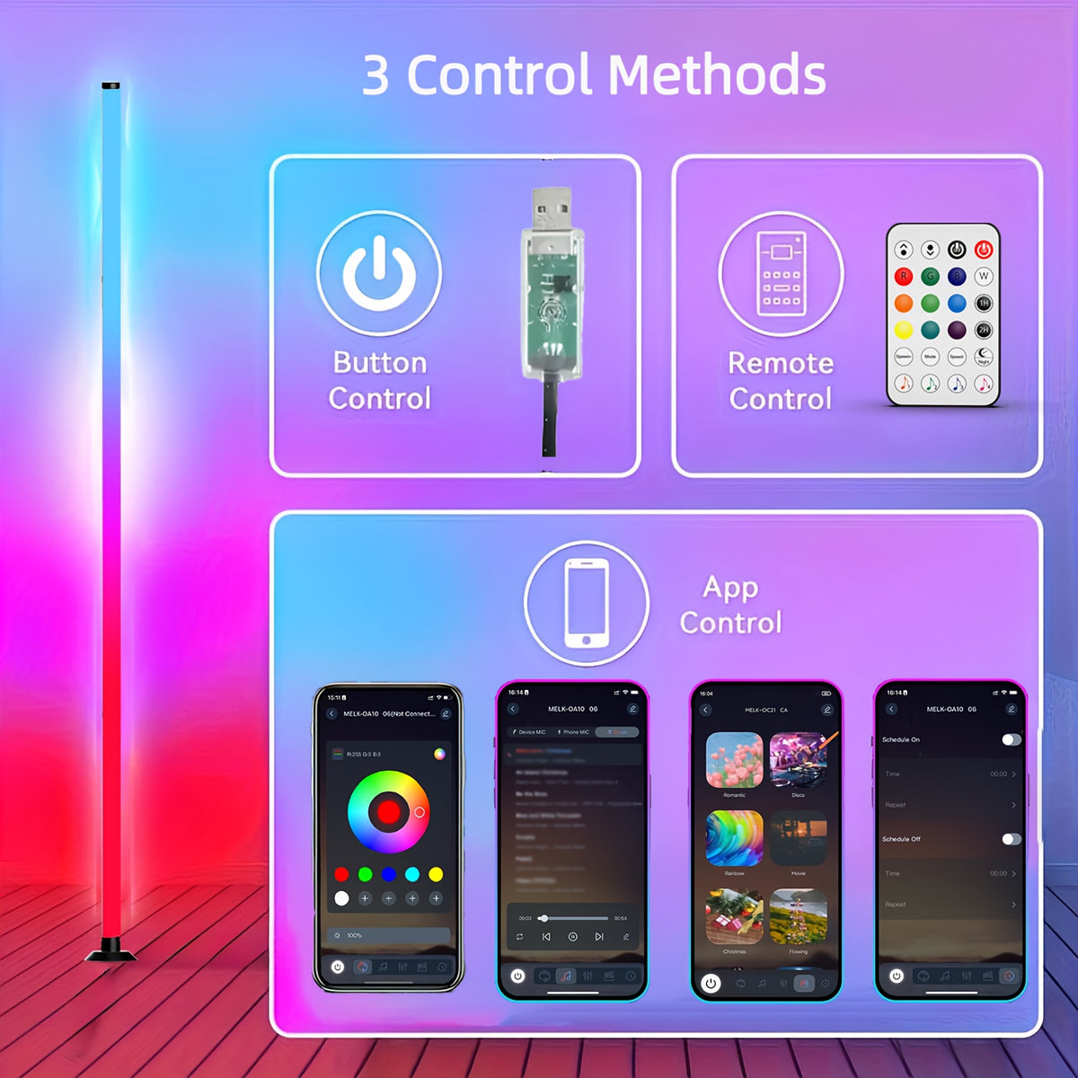 Lampe de bureau d'angle RGB connectée de 122 cm sur port USB