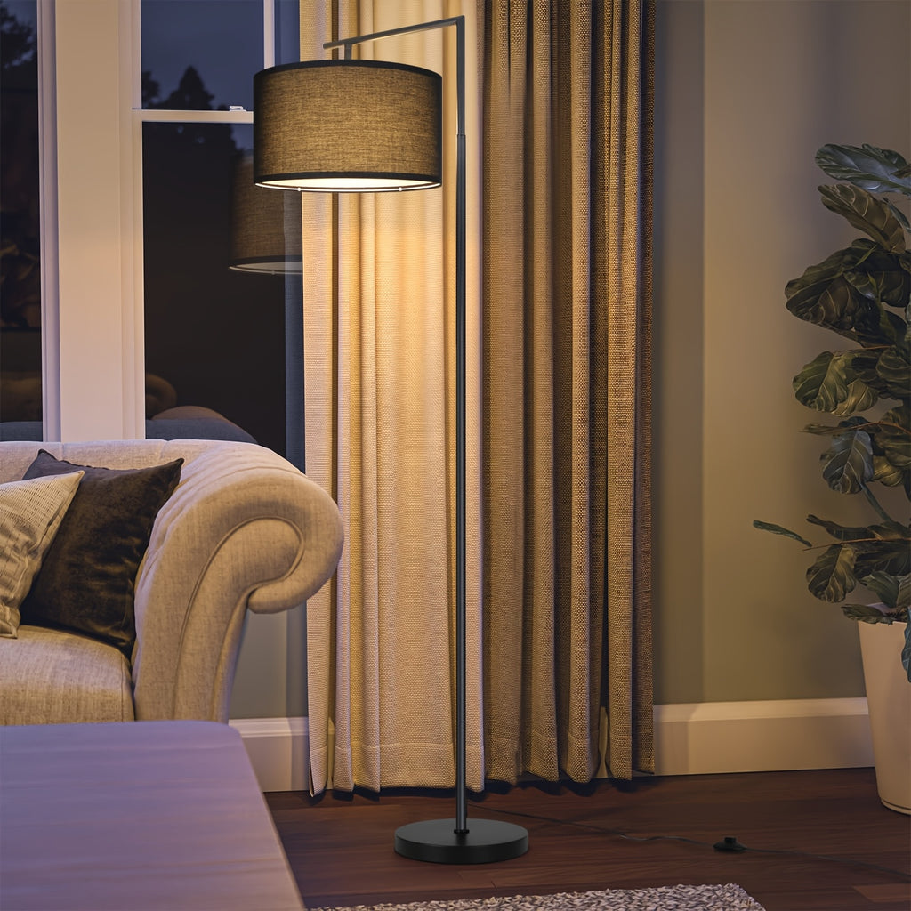 Lampe de bureau à arc de 166 cm, abat-jour tambour noir