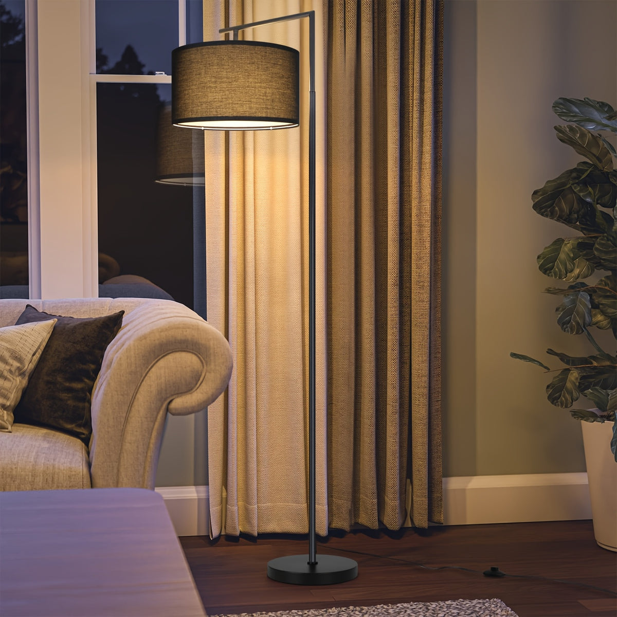 Lampe de bureau à arc de 166 cm, abat-jour tambour noir