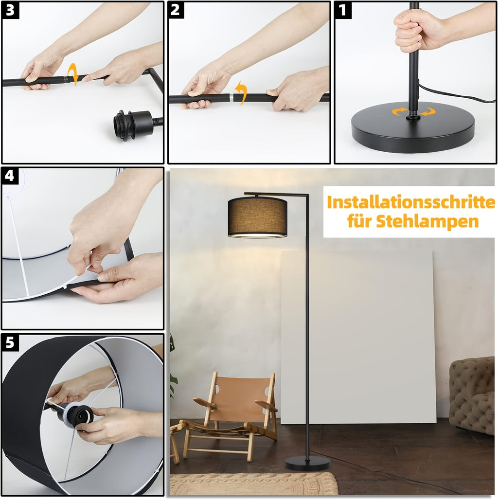 Lampe de bureau à arc de 166 cm, abat-jour tambour noir