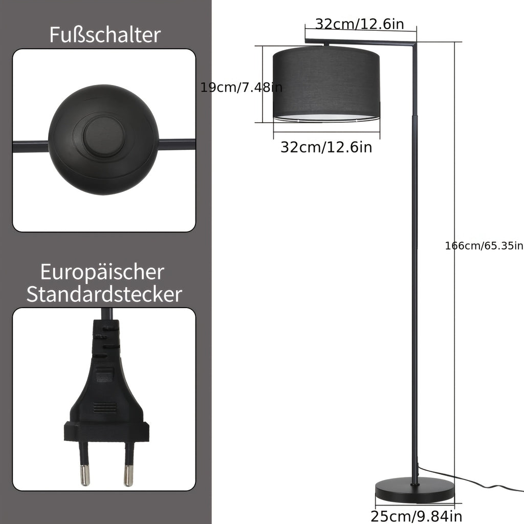 Lampe de bureau à arc de 166 cm, abat-jour tambour noir