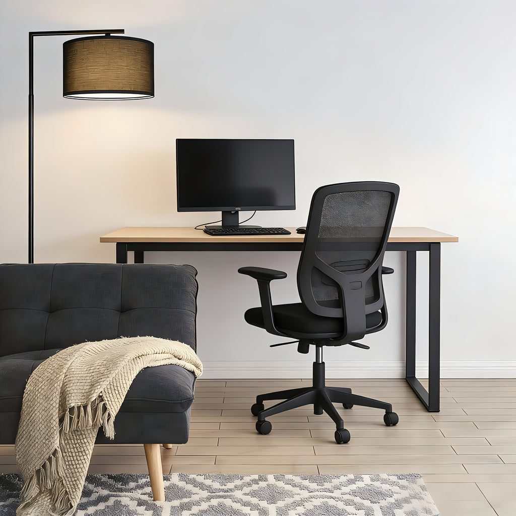 Lampe de bureau à arc de 166 cm, abat-jour tambour noir