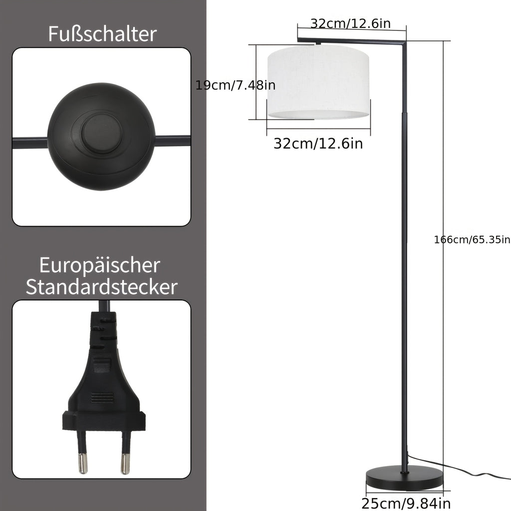 Lampe de bureau à arc de 166 cm, abat-jour tambour noir
