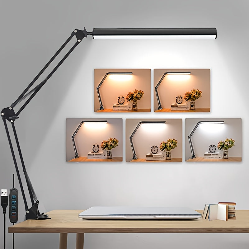Lampe de bureau architecte à pince, barre LED noire USB