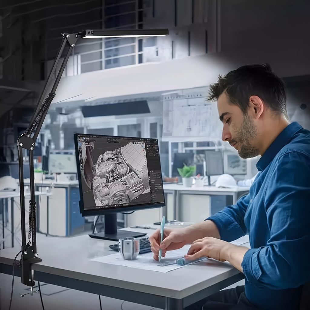 Lampe de bureau architecte à pince, barre LED noire USB