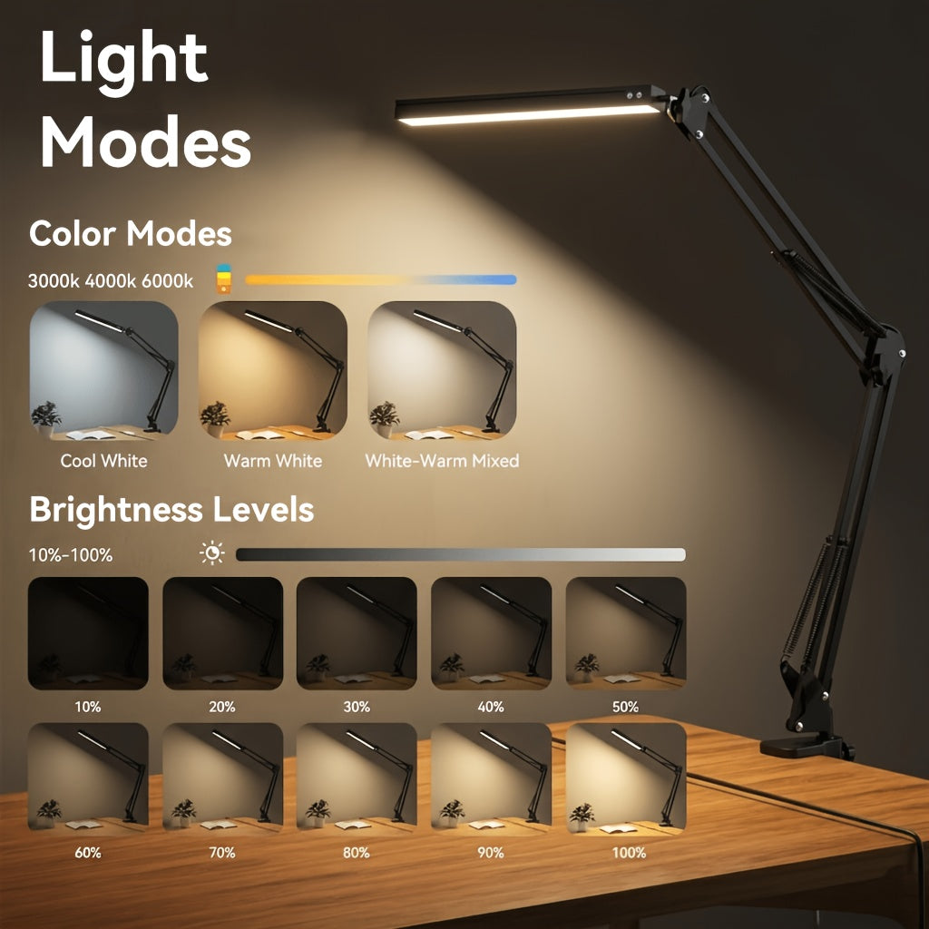 Lampe de bureau architecte à pince, bras à ressorts, noire