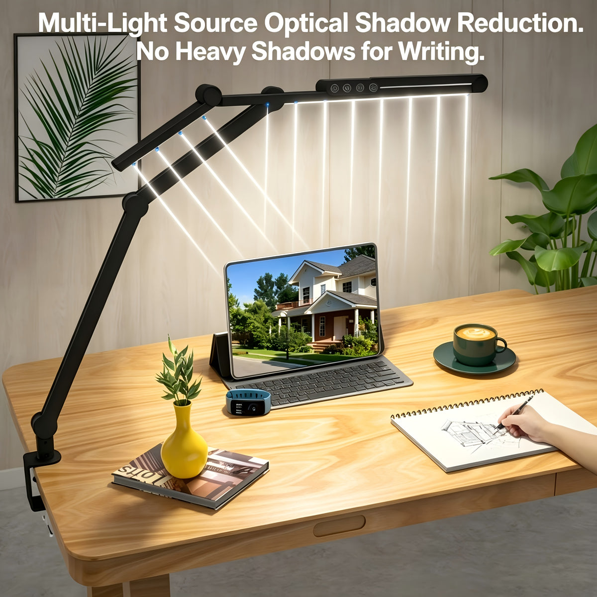 Lampe de bureau architecte à pince LED 1500 lumens noire