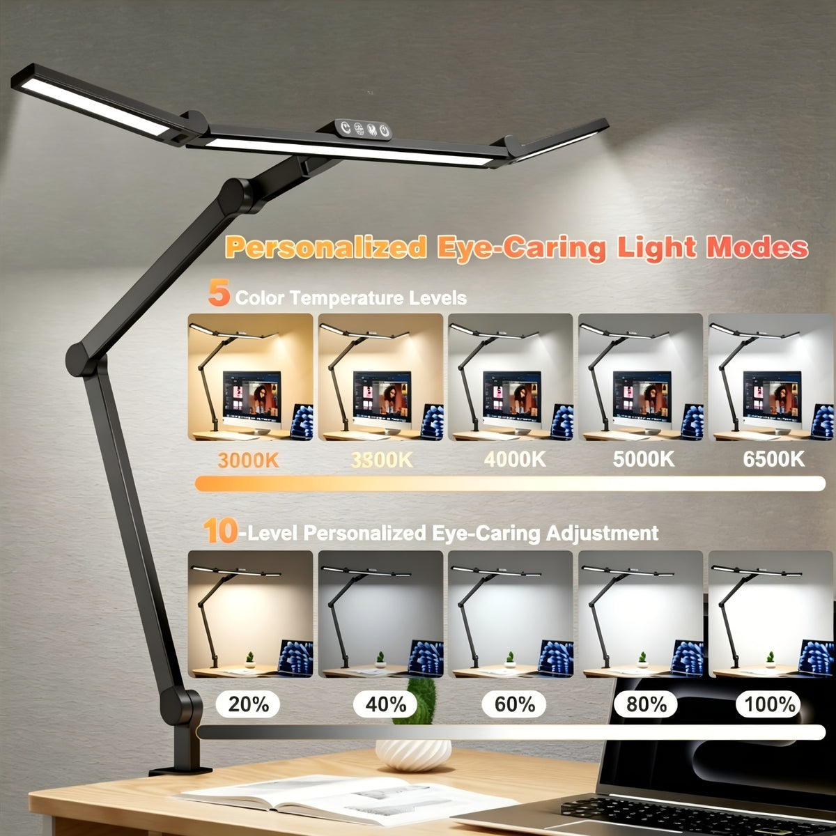 Lampe de bureau architecte à pince LED 1500 lumens noire