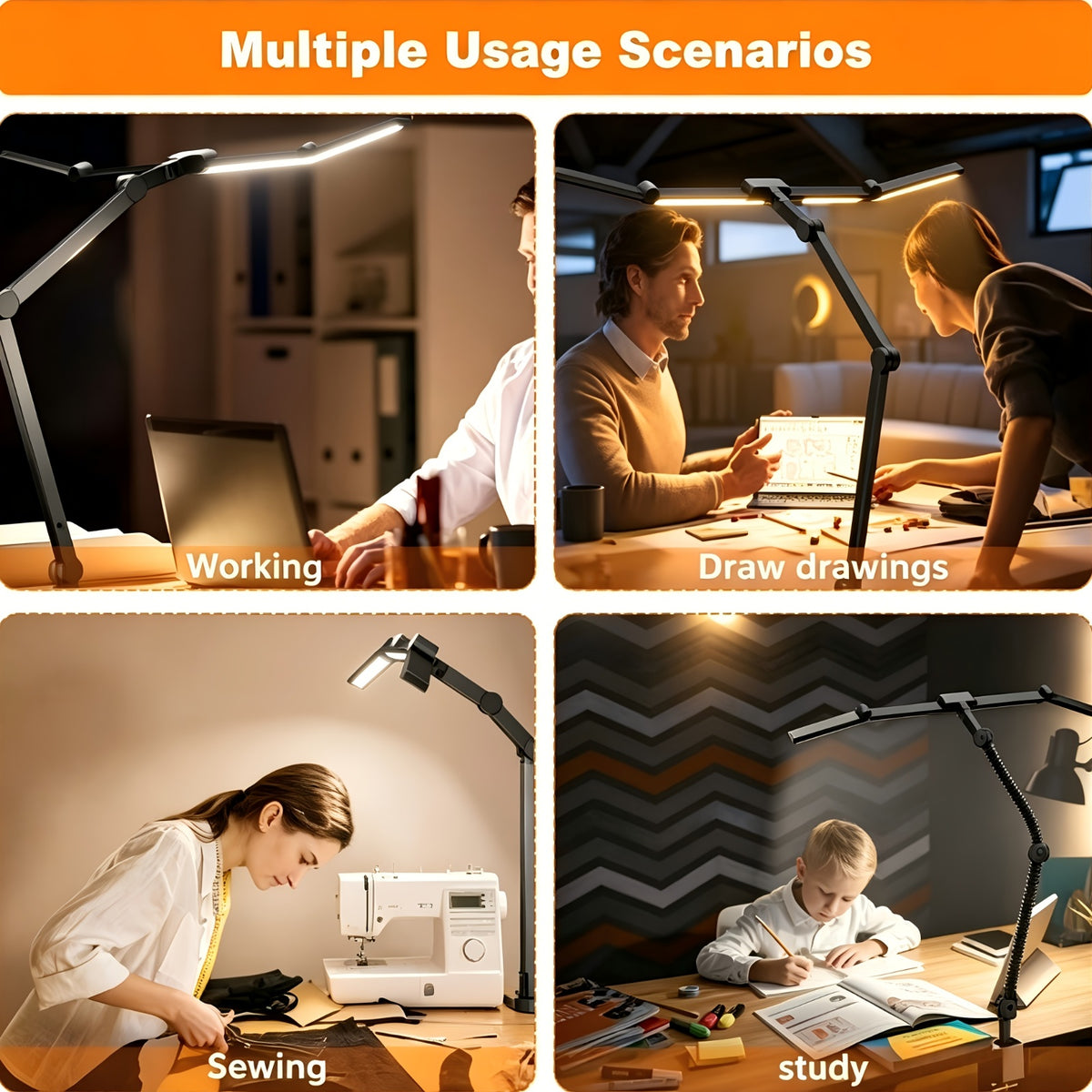 Lampe de bureau architecte à pince LED 1500 lumens noire