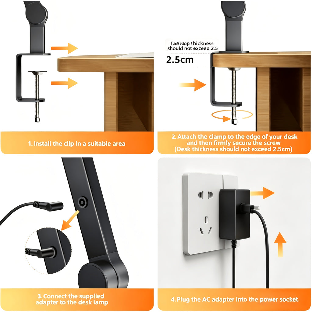 Lampe de bureau architecte à pince LED 1500 lumens noire