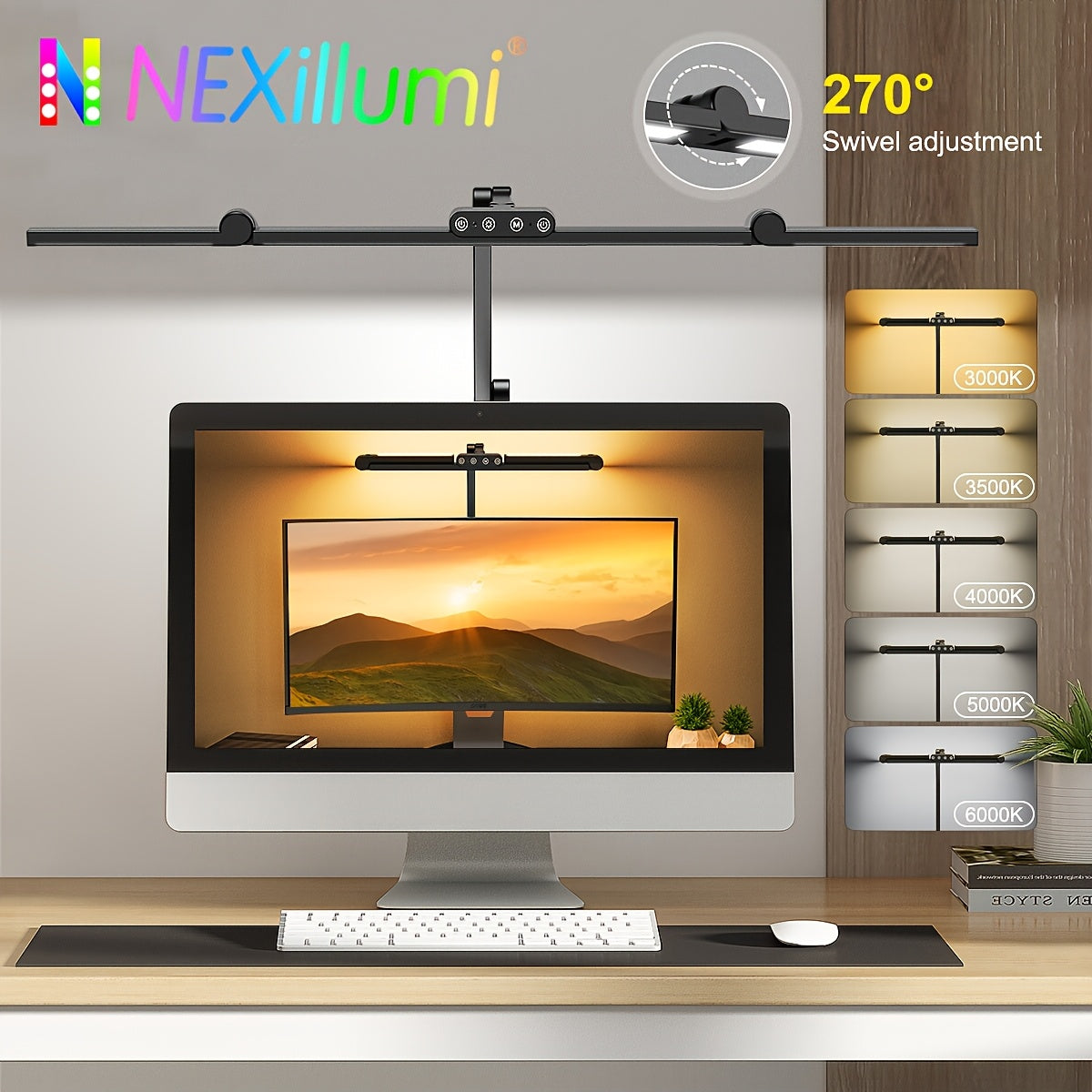 Lampe de bureau architecte à pince LED trois têtes 24 W