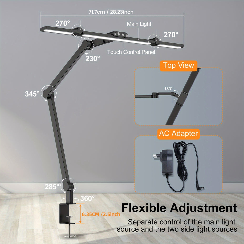 Lampe de bureau architecte à pince LED trois têtes 24 W