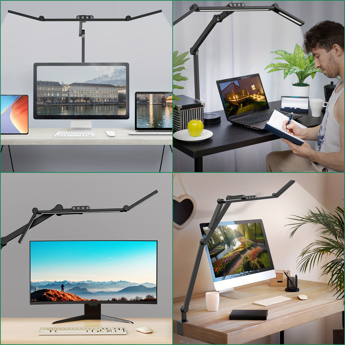 Lampe de bureau architecte à pince LED trois têtes 24 W