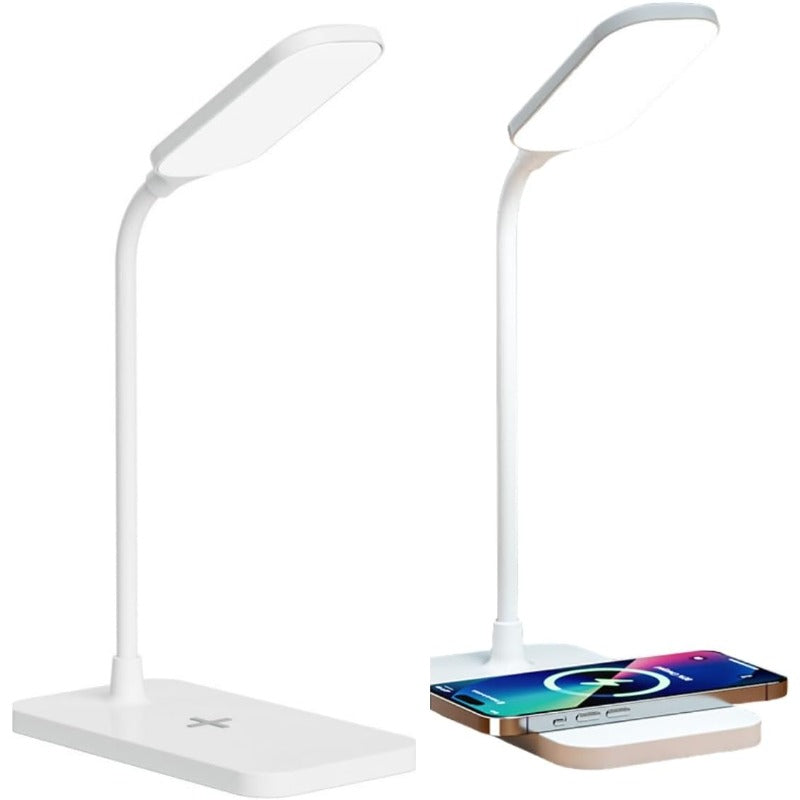 Lampe de bureau blanche 26 cm, socle à charge sans fil 15 W