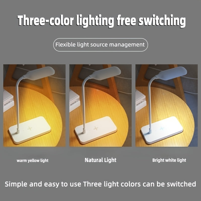 Lampe de bureau blanche 26 cm, socle à charge sans fil 15 W