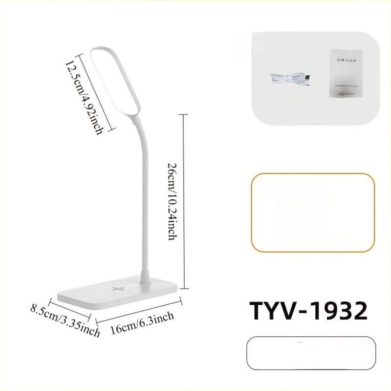 Lampe de bureau blanche 26 cm, socle à charge sans fil 15 W