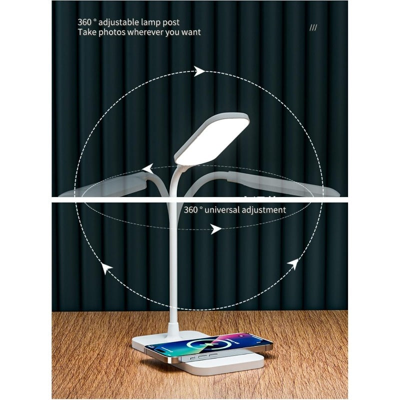 Lampe de bureau blanche 26 cm, socle à charge sans fil 15 W
