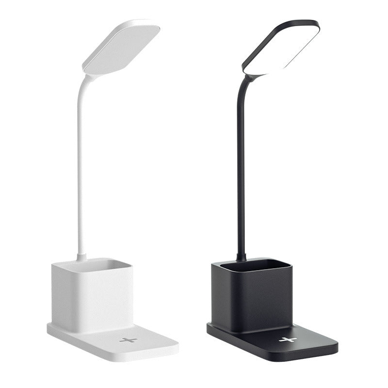 Lampe de bureau blanche à chargeur induction et pot à stylos