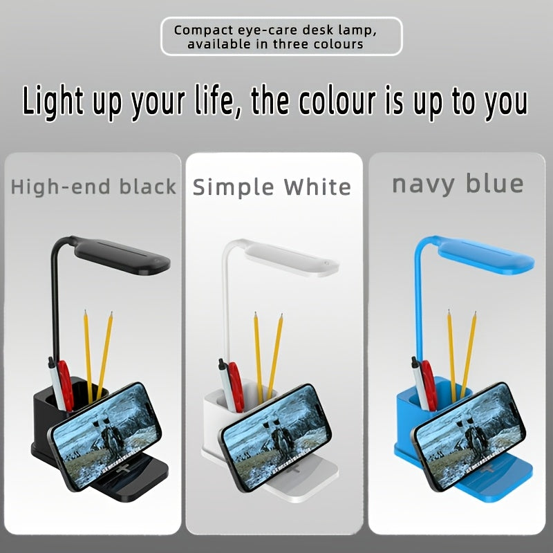 Lampe de bureau blanche à chargeur induction et pot à stylos