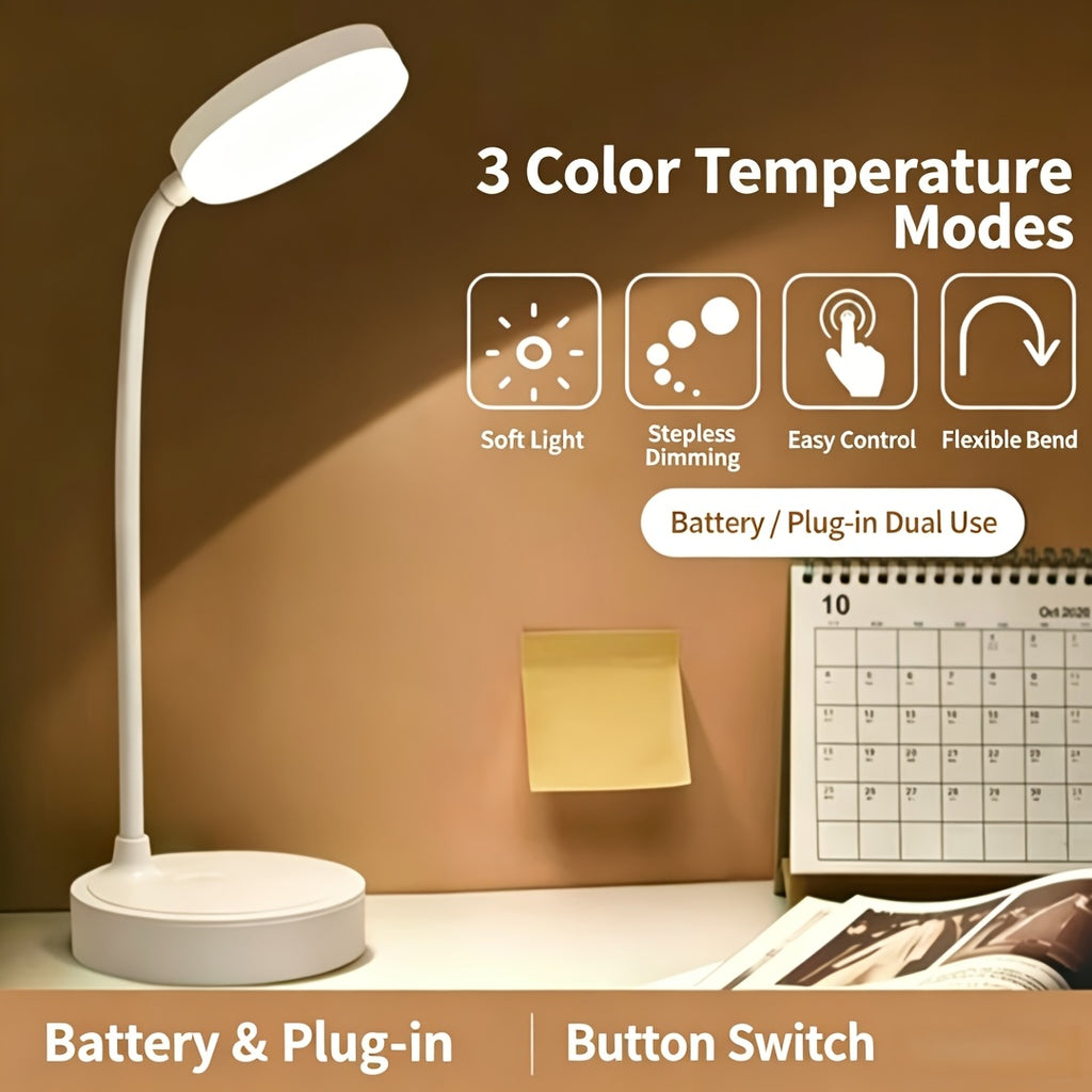 Lampe de bureau blanche à col de cygne, sur piles AA ou USB
