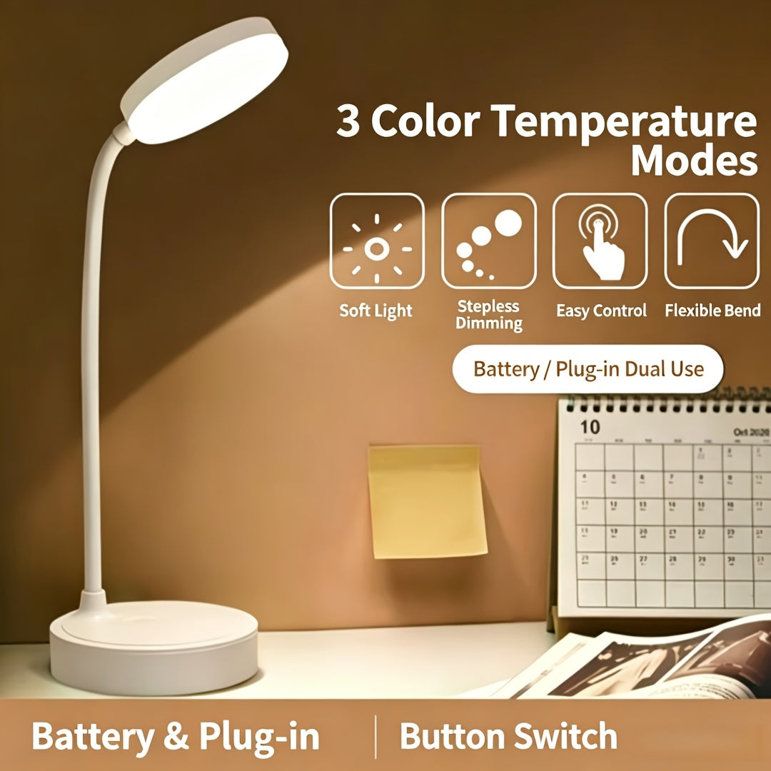 Lampe de bureau blanche à col de cygne, sur piles AA ou USB
