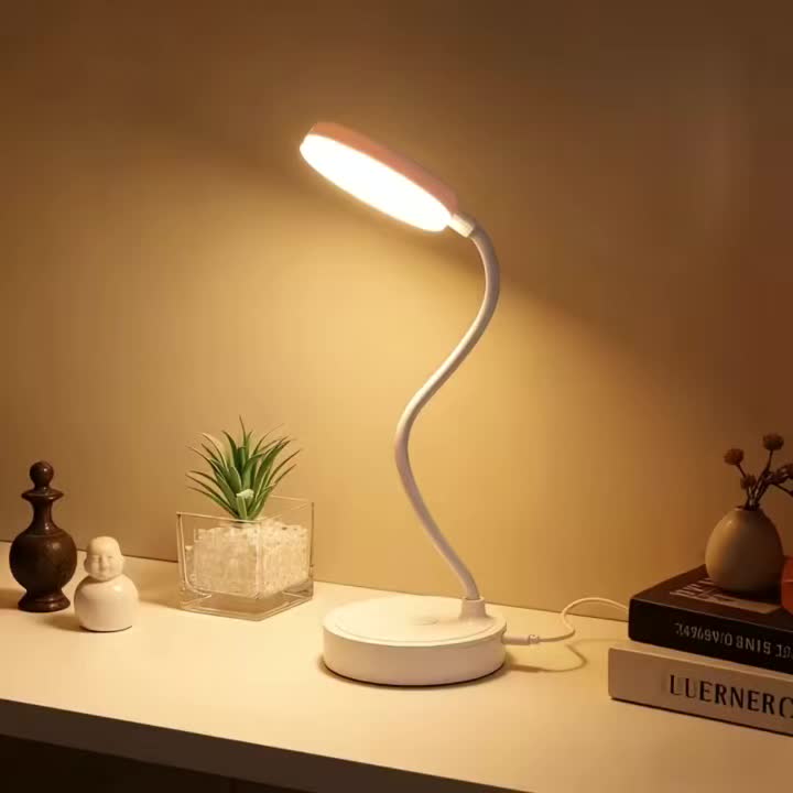 Lampe de bureau blanche à col de cygne, sur piles AA ou USB