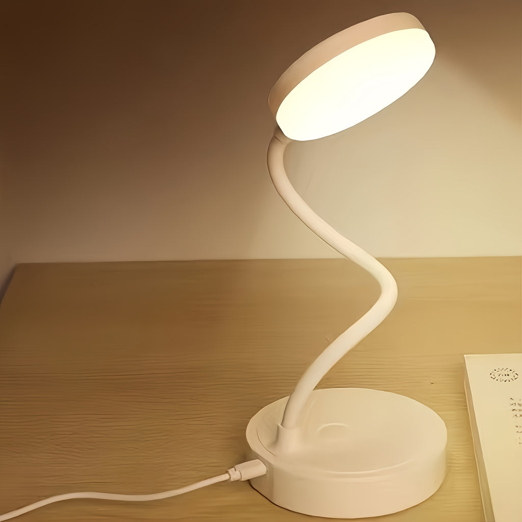 Lampe de bureau blanche à col de cygne, sur piles AA ou USB