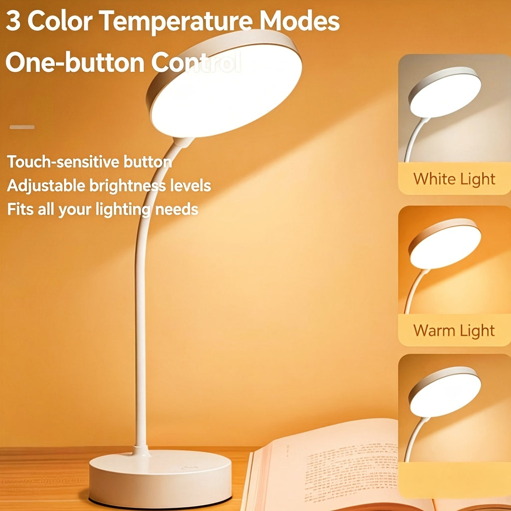 Lampe de bureau blanche à col de cygne, sur piles AA ou USB