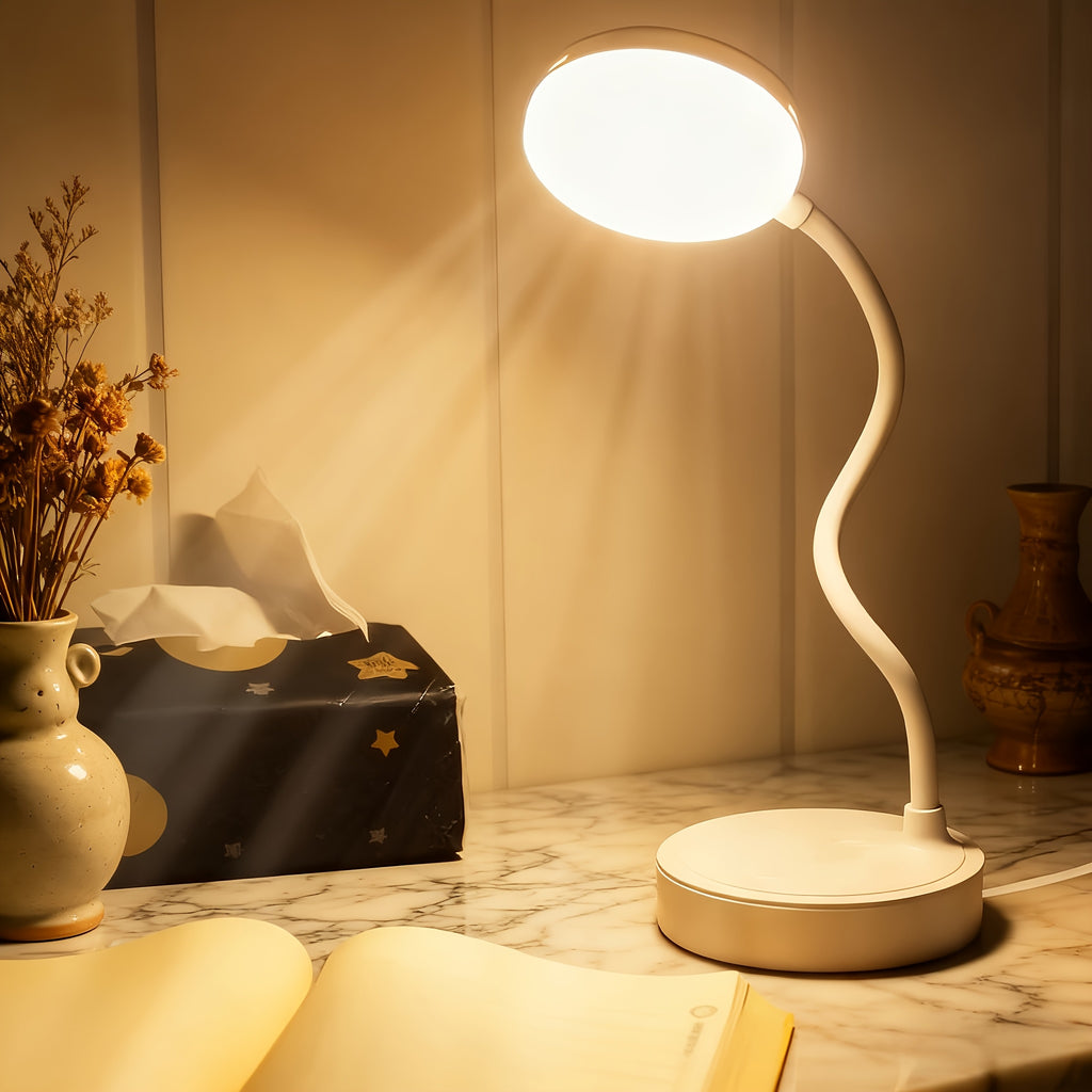 Lampe de bureau blanche à col de cygne, 33 cm de hauteur
