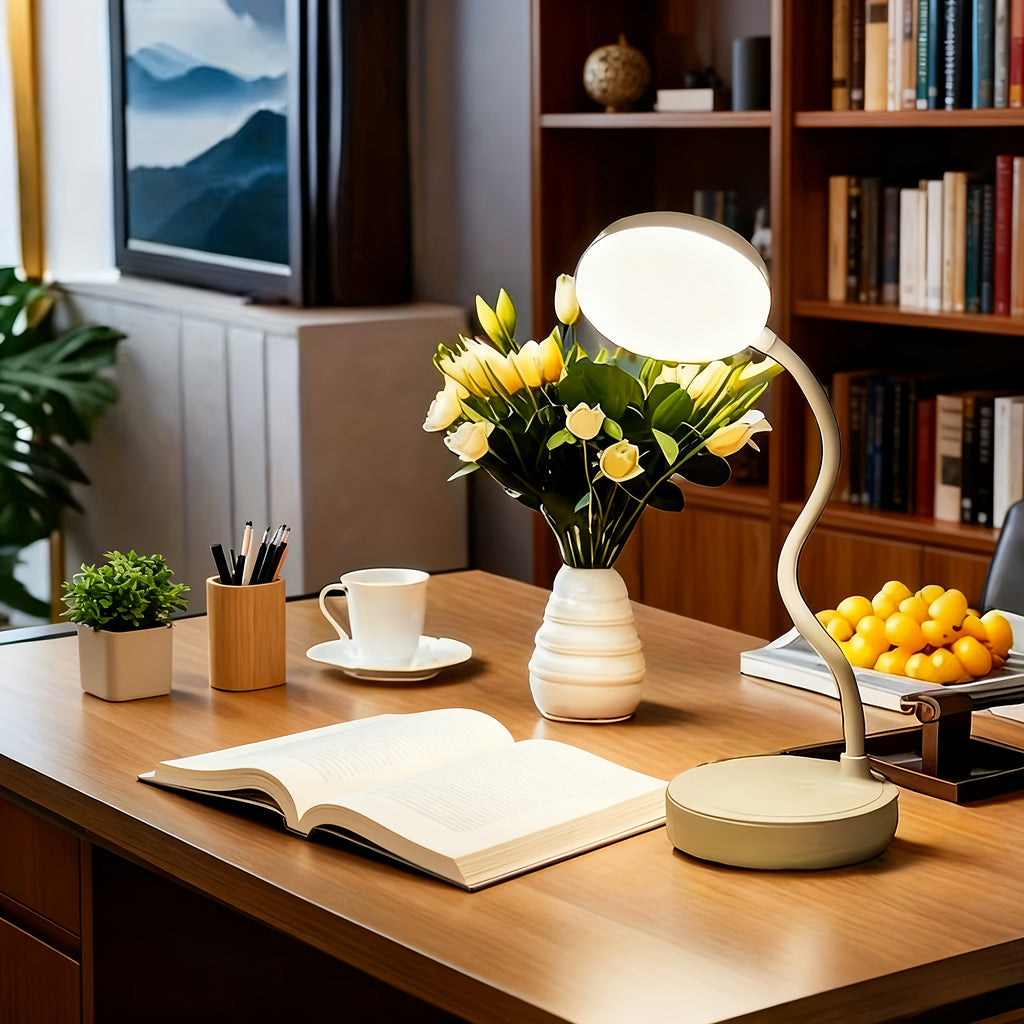Lampe de bureau blanche à col de cygne, 33 cm de hauteur