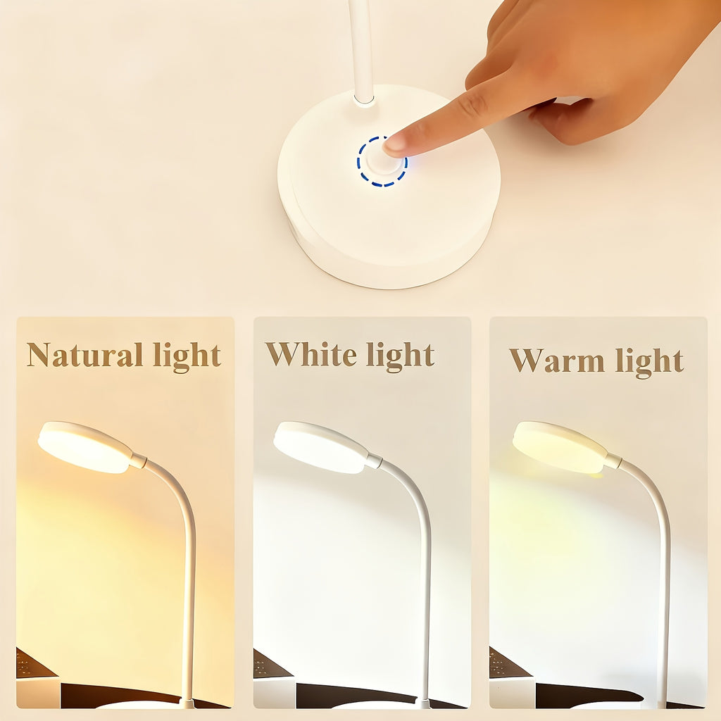 Lampe de bureau blanche à tige flexible, variation continue