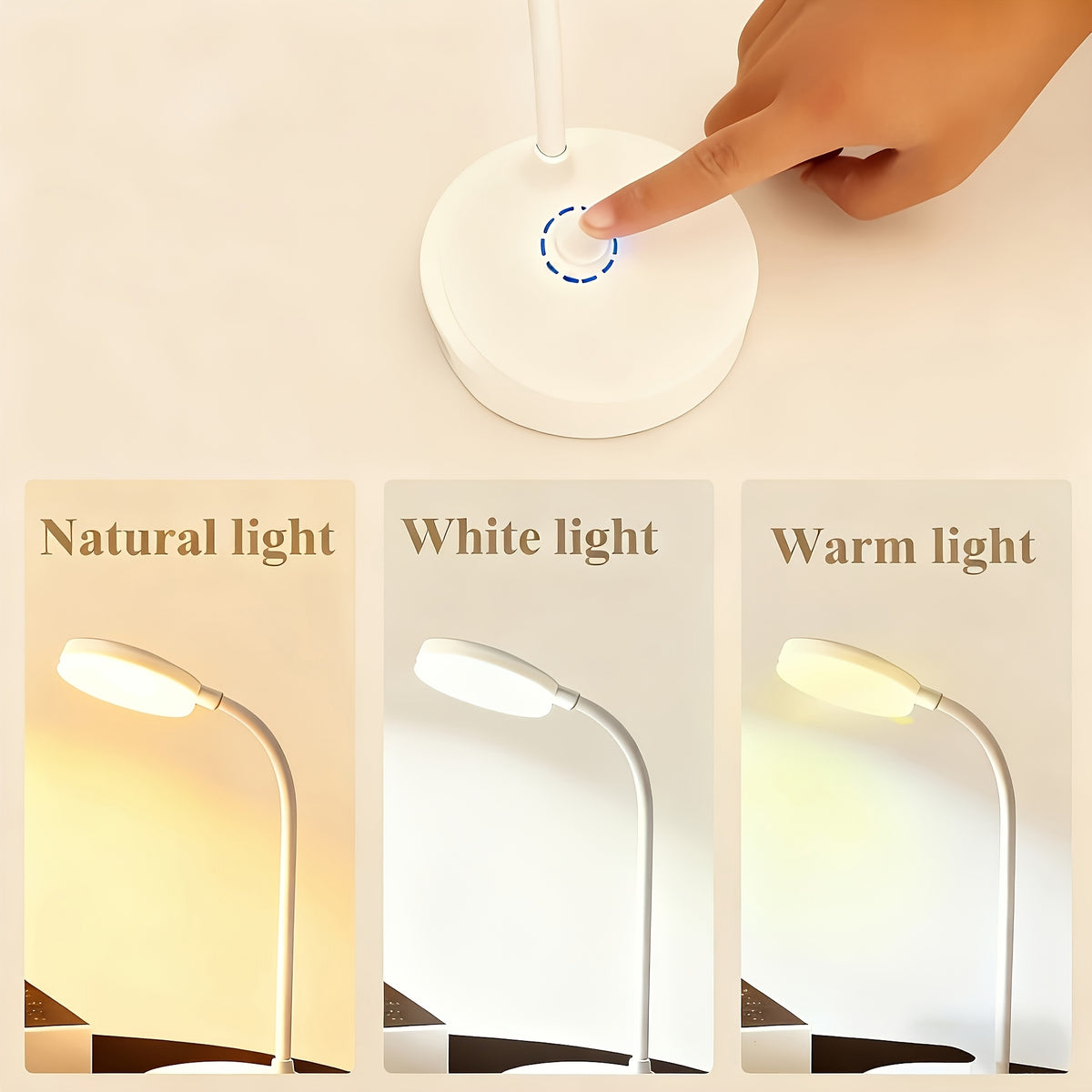 Lampe de bureau blanche à tige flexible, variation continue
