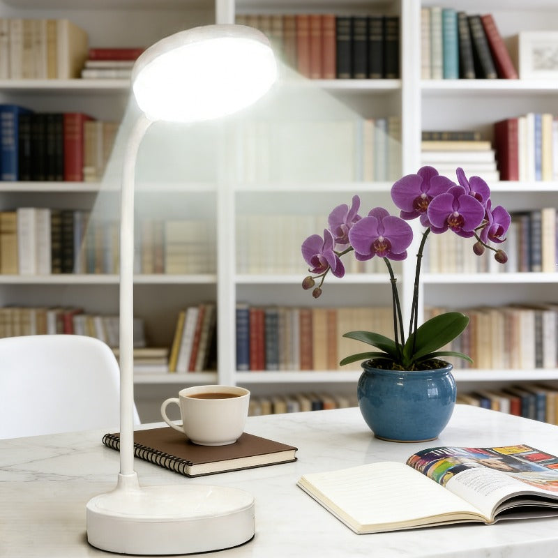 Lampe de bureau blanche à tige flexible, variation continue