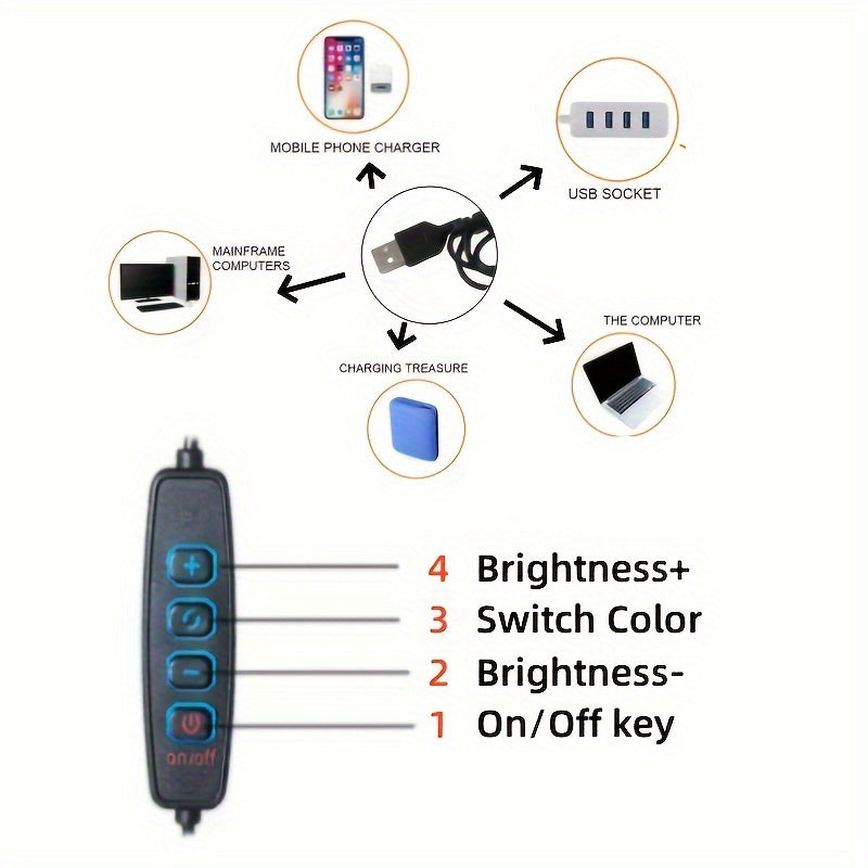 Lampe de bureau boucle LED 123 cm, trois teintes sur USB