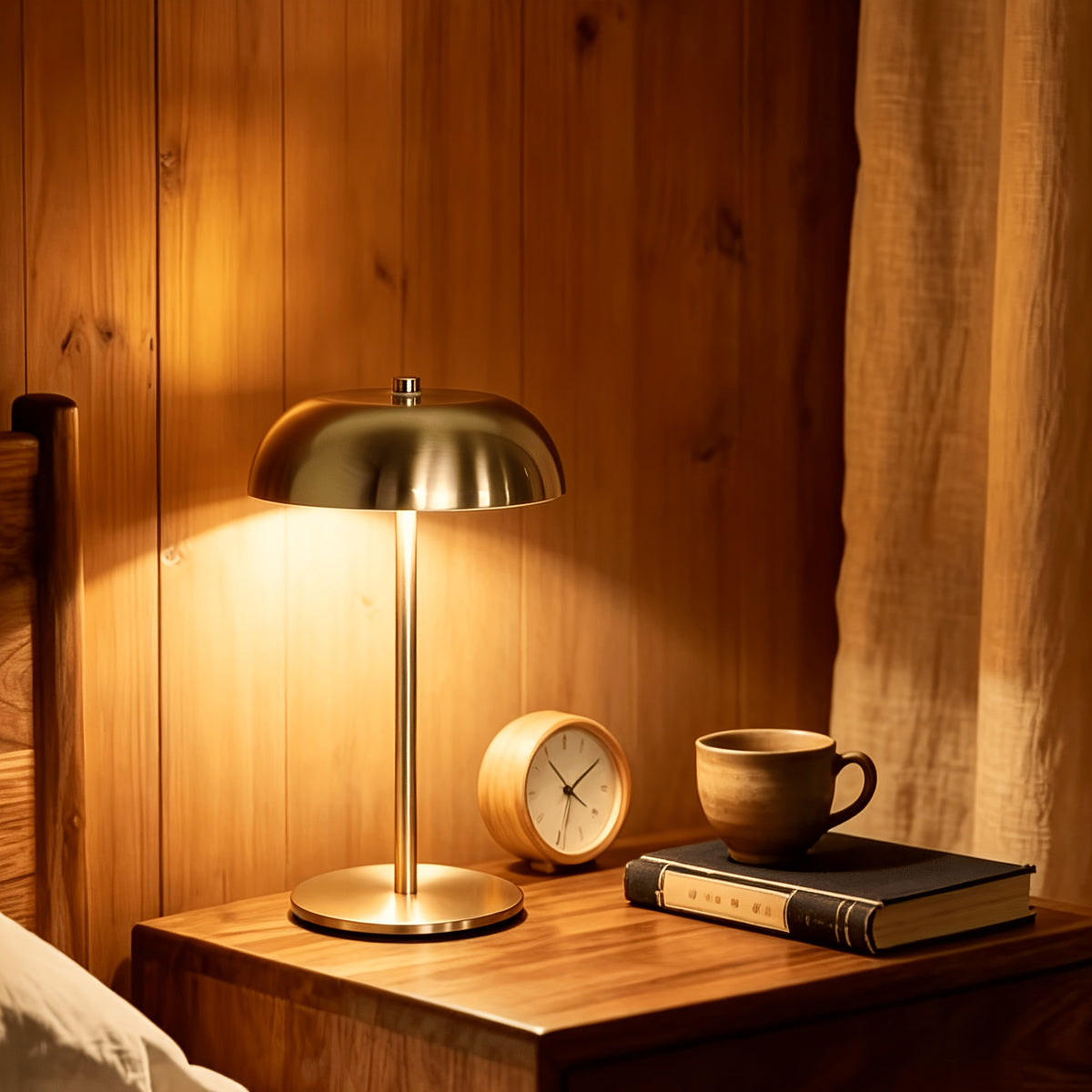 Lampe de bureau champignon sans fil, paire en métal brossé