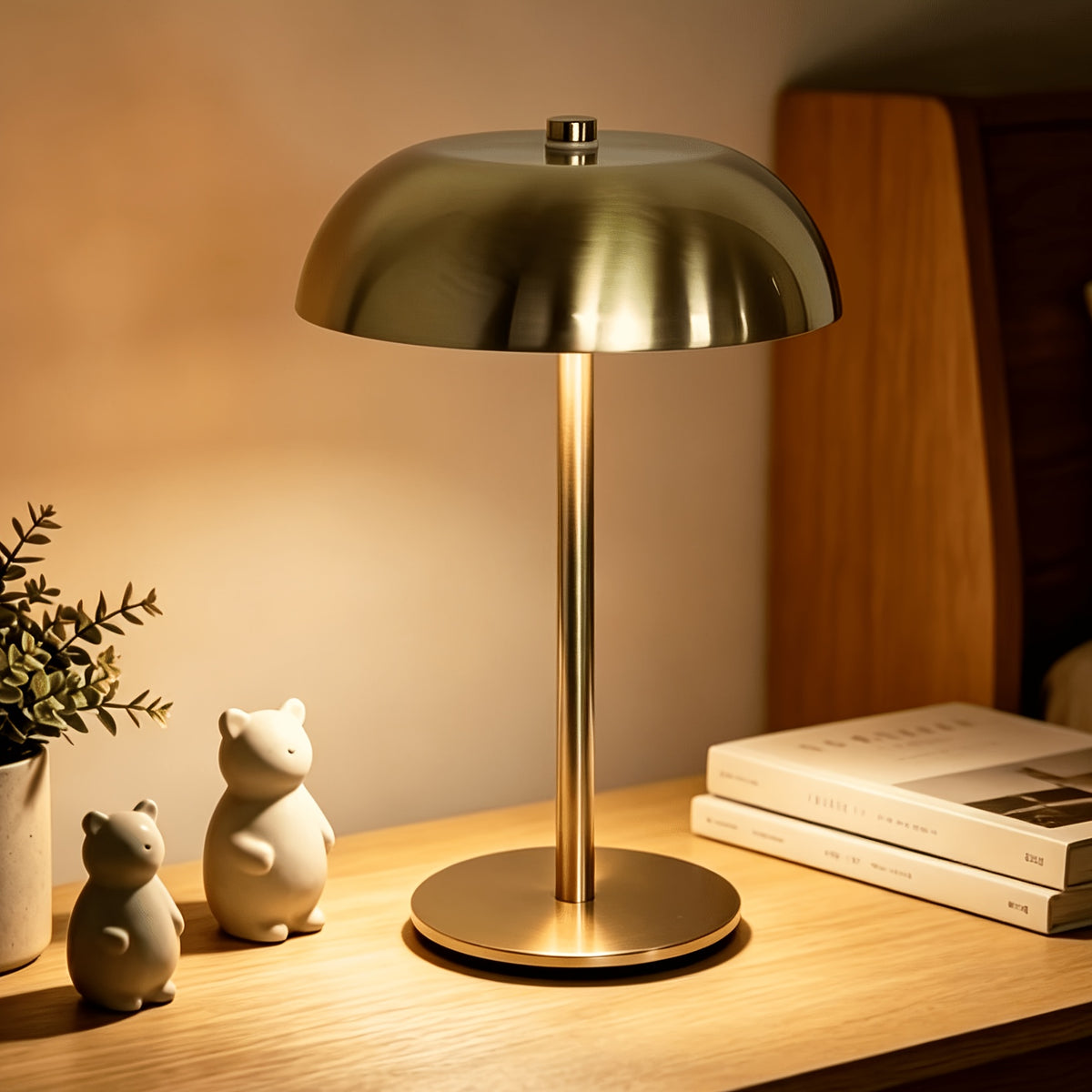 Lampe de bureau champignon sans fil, paire en métal brossé