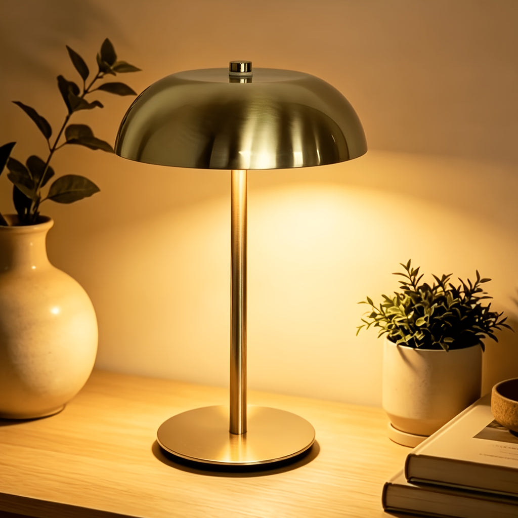 Lampe de bureau champignon sans fil, paire en métal brossé