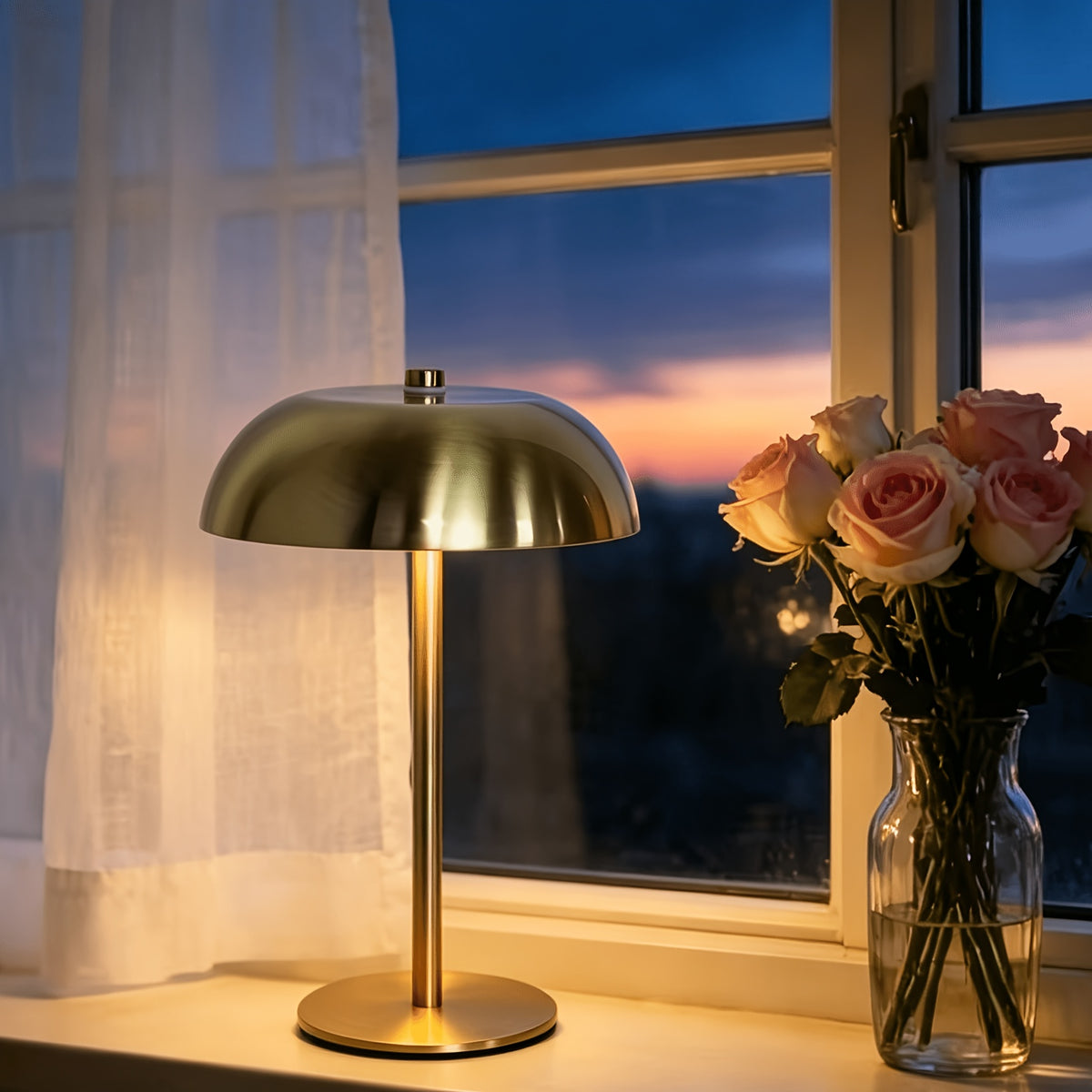 Lampe de bureau champignon sans fil, paire en métal brossé