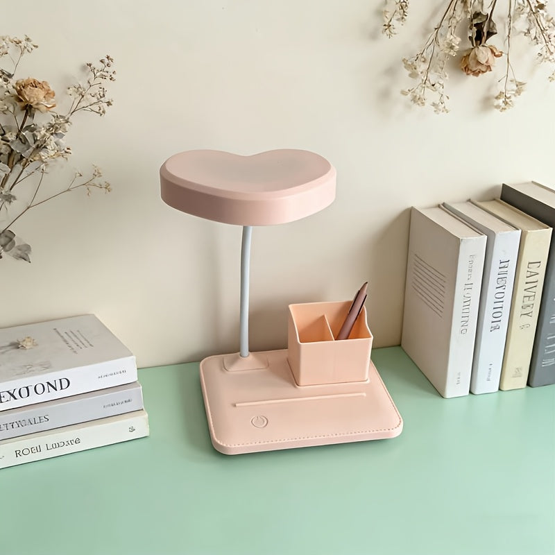 Lampe de bureau cœur sans fil, socle porte-crayons 17 cm