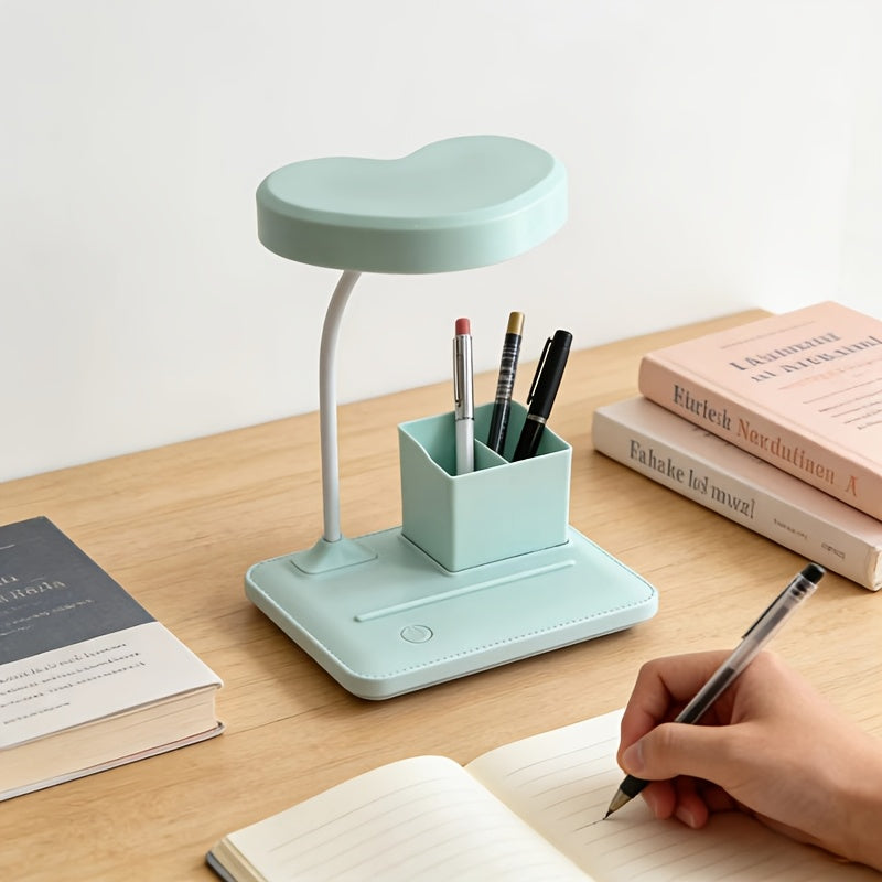 Lampe de bureau cœur sans fil, socle porte-crayons 17 cm