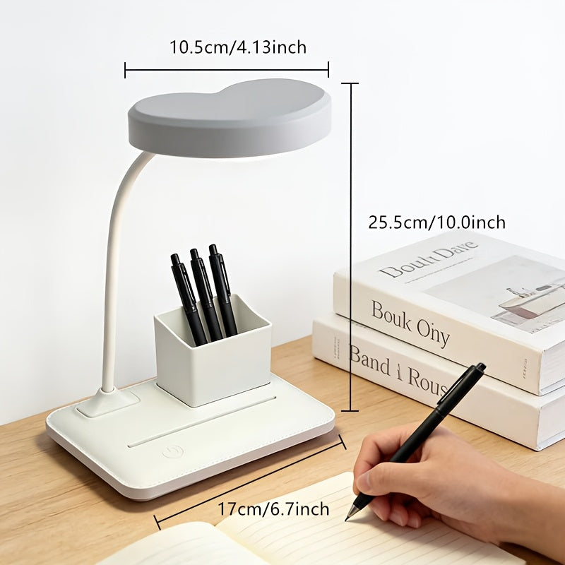 Lampe de bureau cœur sans fil, socle porte-crayons 17 cm