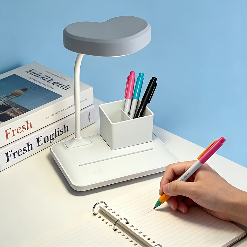 Lampe de bureau cœur sans fil, socle porte-crayons 17 cm