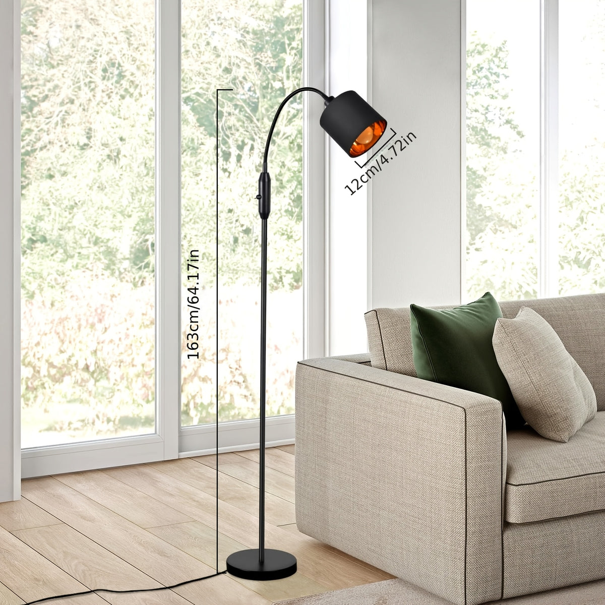 Lampe de bureau col de cygne 163 cm, abat-jour doré dedans