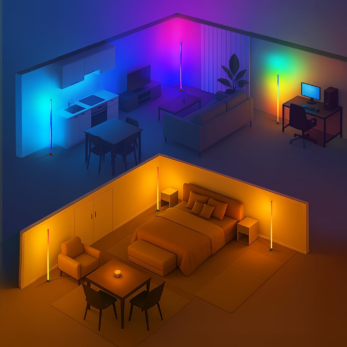 Lampe de bureau colonne RGB de 122 cm, seule ou par deux